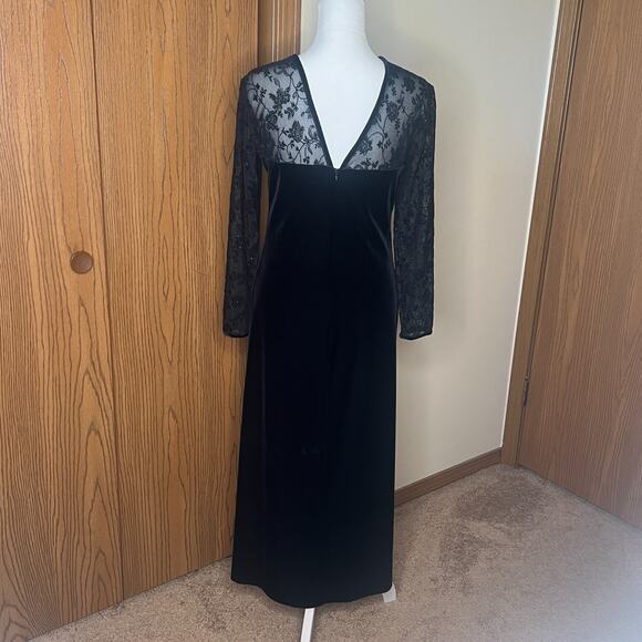 Vtg 90s Robbie Bee Velvet Maxi Dress Floral Mesh Sparkle Witchy Goth Wednesday - Picture 5 of 10